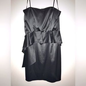 Max & Cleo Y2K, 90s Vintage Black Satin Formal Short Prom Dress Sleeveless Sz 14